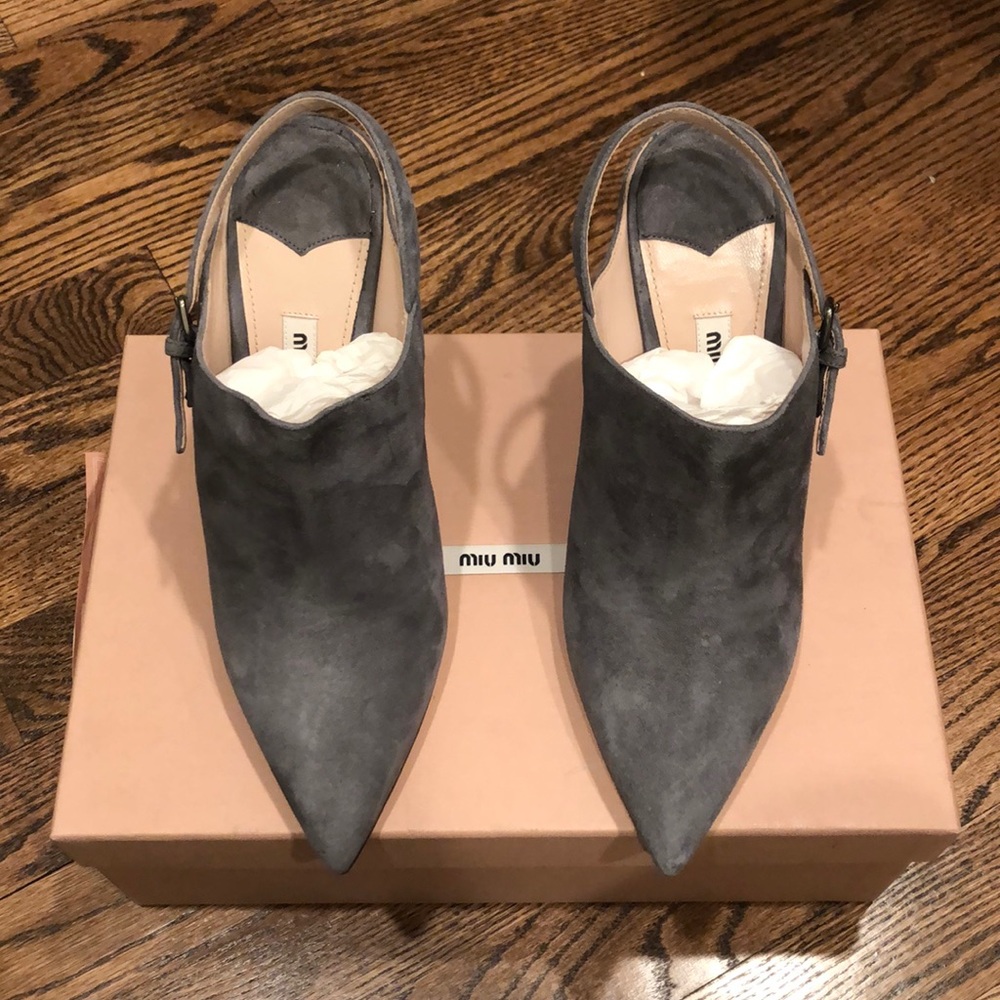 Miu Miu Dark Grey Slingback Mules sz 38